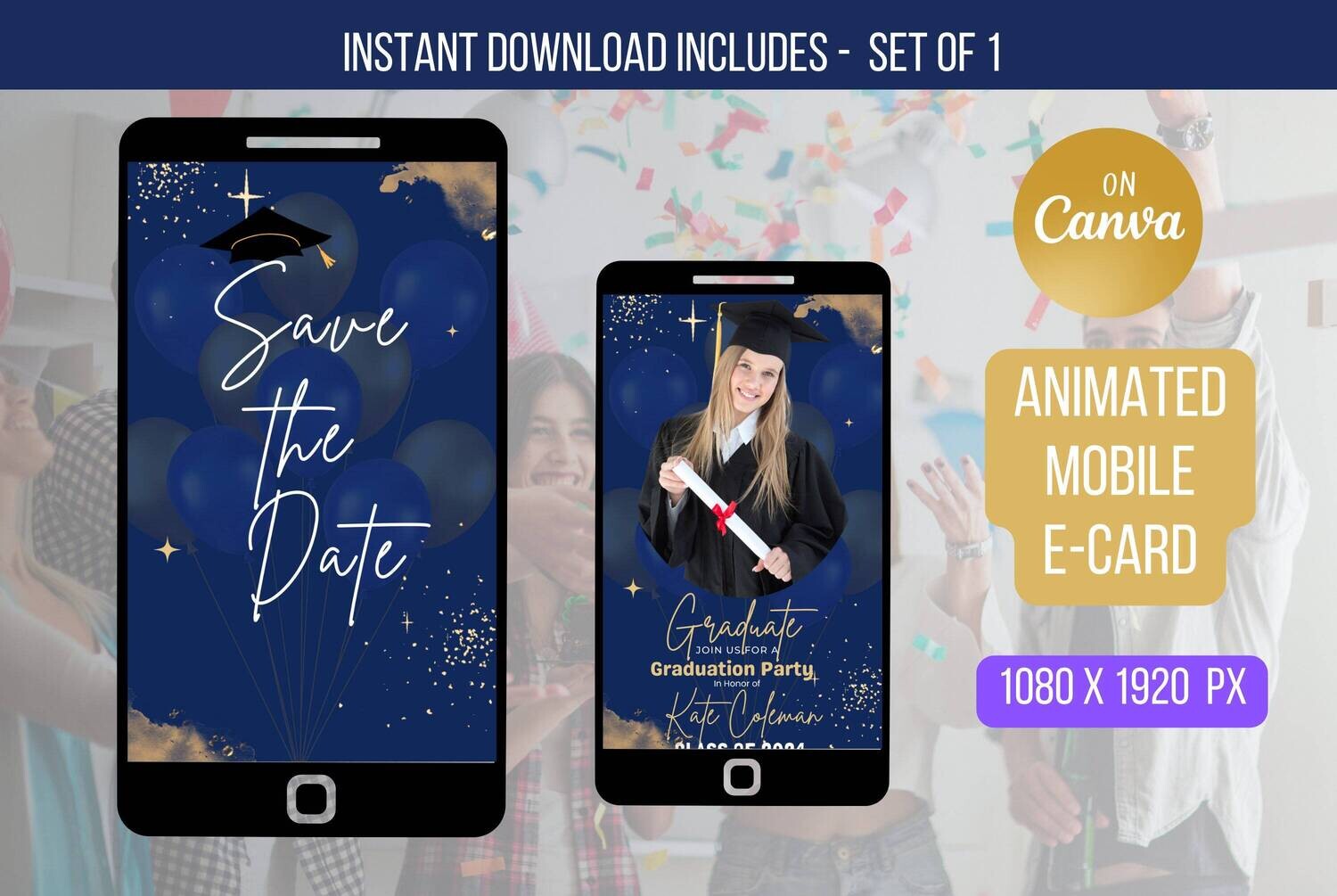 EDITABLE Birthday Animated Card Invite for Mobile Phone, Personalized Birthday E-Card, Graduate Birthday Digital Card Instant Download