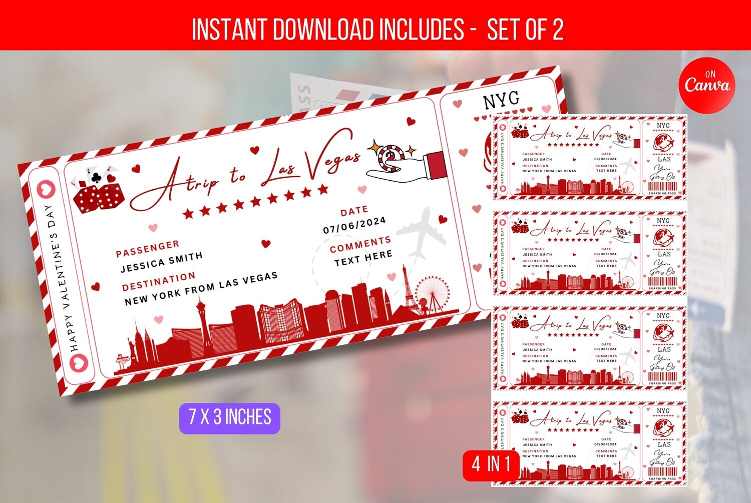 EDIATBLE VALENTINES Boarding Ticket Template, Digital Ticket, Valentine&#39;s Day Surprise Boarding Pass Weekend Getaway Instant Download