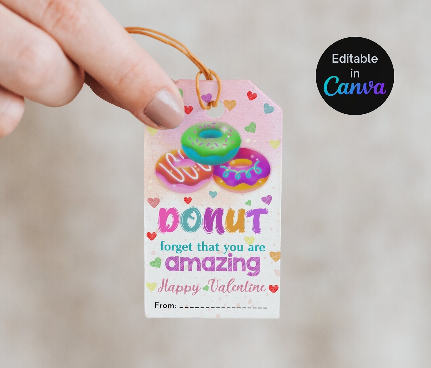 Donut Valentine&#39;s Day Gift Tag Template, Printable Donut Forget You Are Amazing Favor Tag, Gift Tag for Teachers.