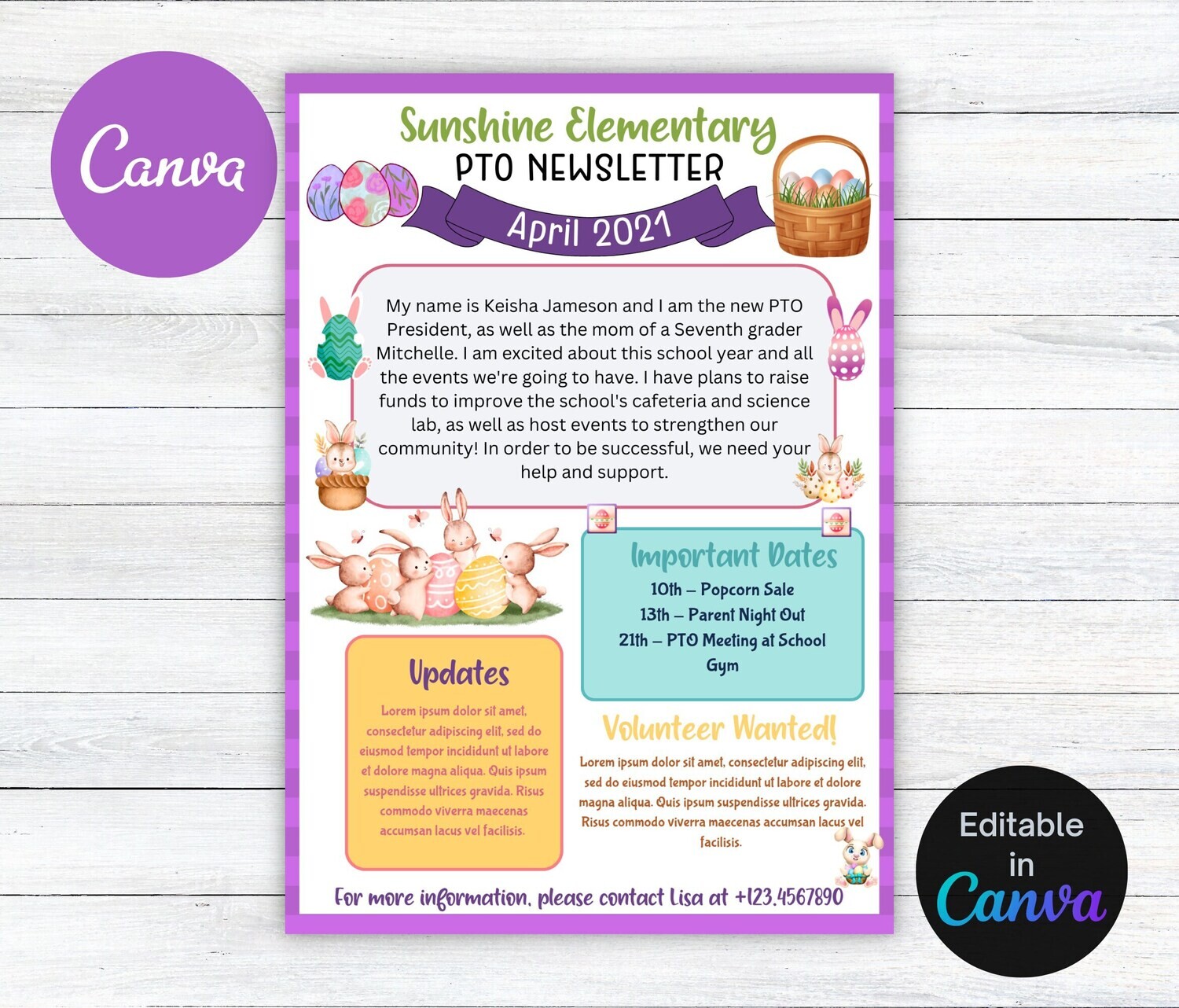 APRIL PTO Newsletter Flyer, School Easter Event Monthly Event, Why Volunteer School pto/pta Template, Instant Download