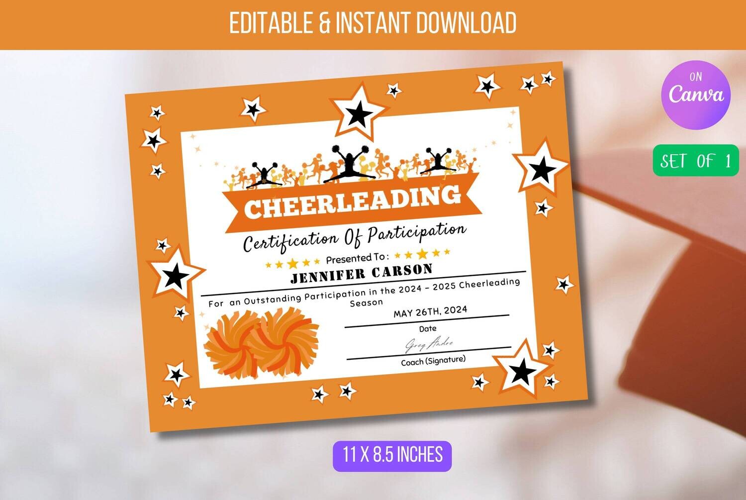 EDITABLE Cheerleader Certificate, Cheer Certificates Sports Award, Cheerleader Award, Cheerleading Printable Certificate Instant Download