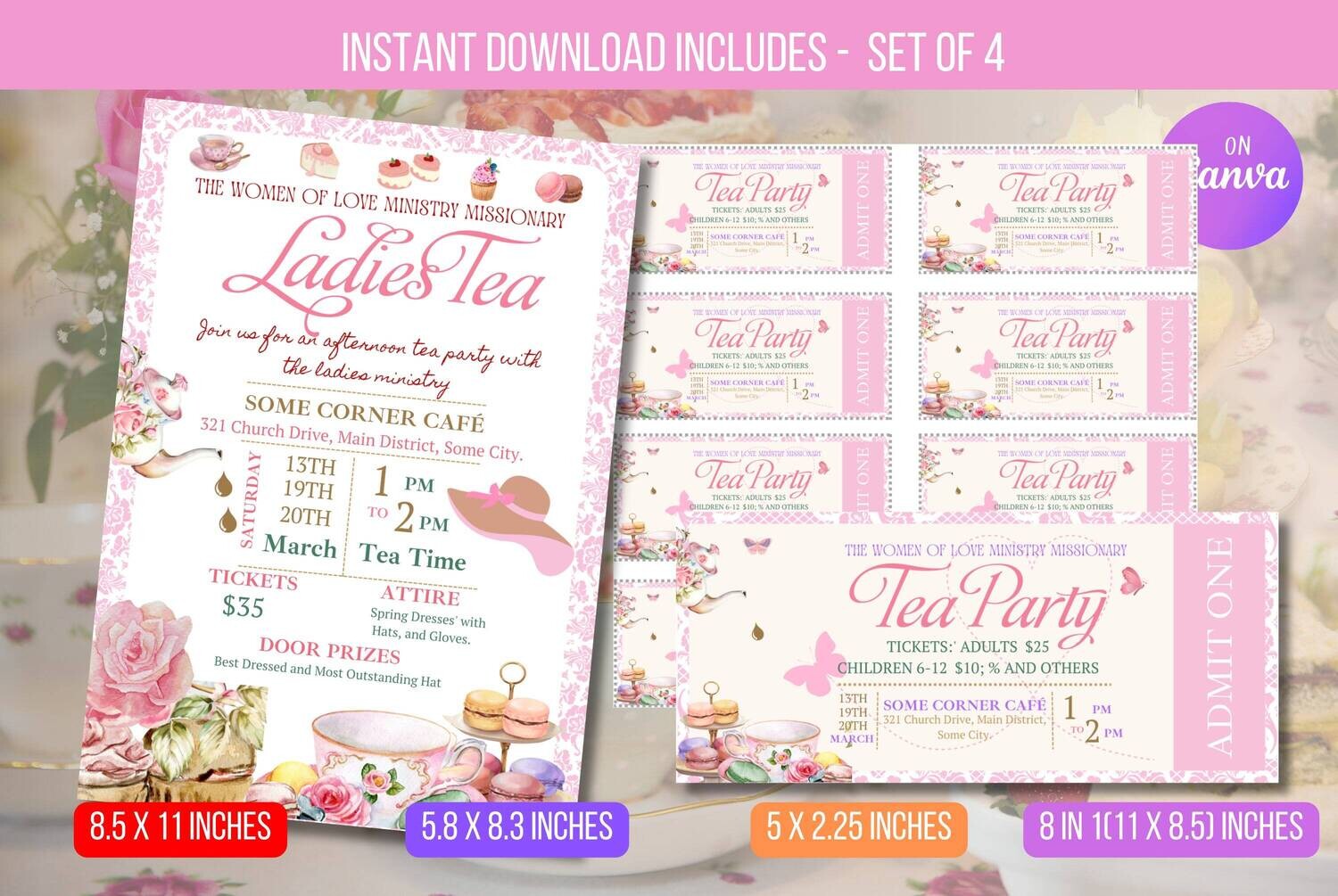 EDIATBLE Ladies Tea Party Event Flyer, Par-tea Invite Template, Brunch Women&#39;s Ministry High Tea Coffee Teacup Mother&#39;s Day Instant Download