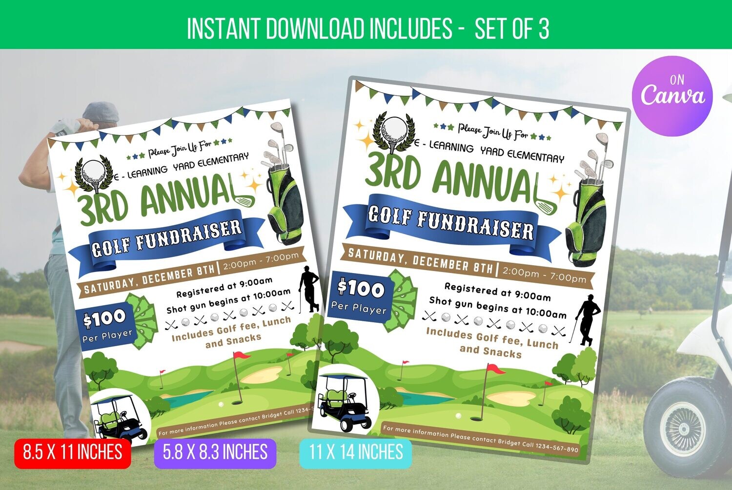 EDIATABLE Golf Tournament Fundraiser Invitation Flyer, PTO PTA Event, School Church Community Fundraiser Event, Digital Instant Download