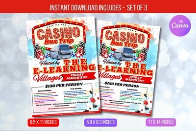 EDITABLE Casino Bus Trip Flyer, Casino Card Party Flyer, School Community Party Event Invite, Printable Digital Invitation Instant Download