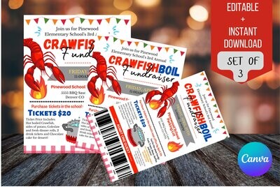 Customizable Editable Crawfish Boil Fundraiser Flyer Ticket Poster Set, Pto Pta, Church Community School Charity, Team Sports Benefit