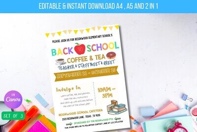 EDITABLE Back To School Meet and Greet Teacher and Staff, Coffee and Tea PTA PTO Flyer Invite, Printable Invitation Instant Download