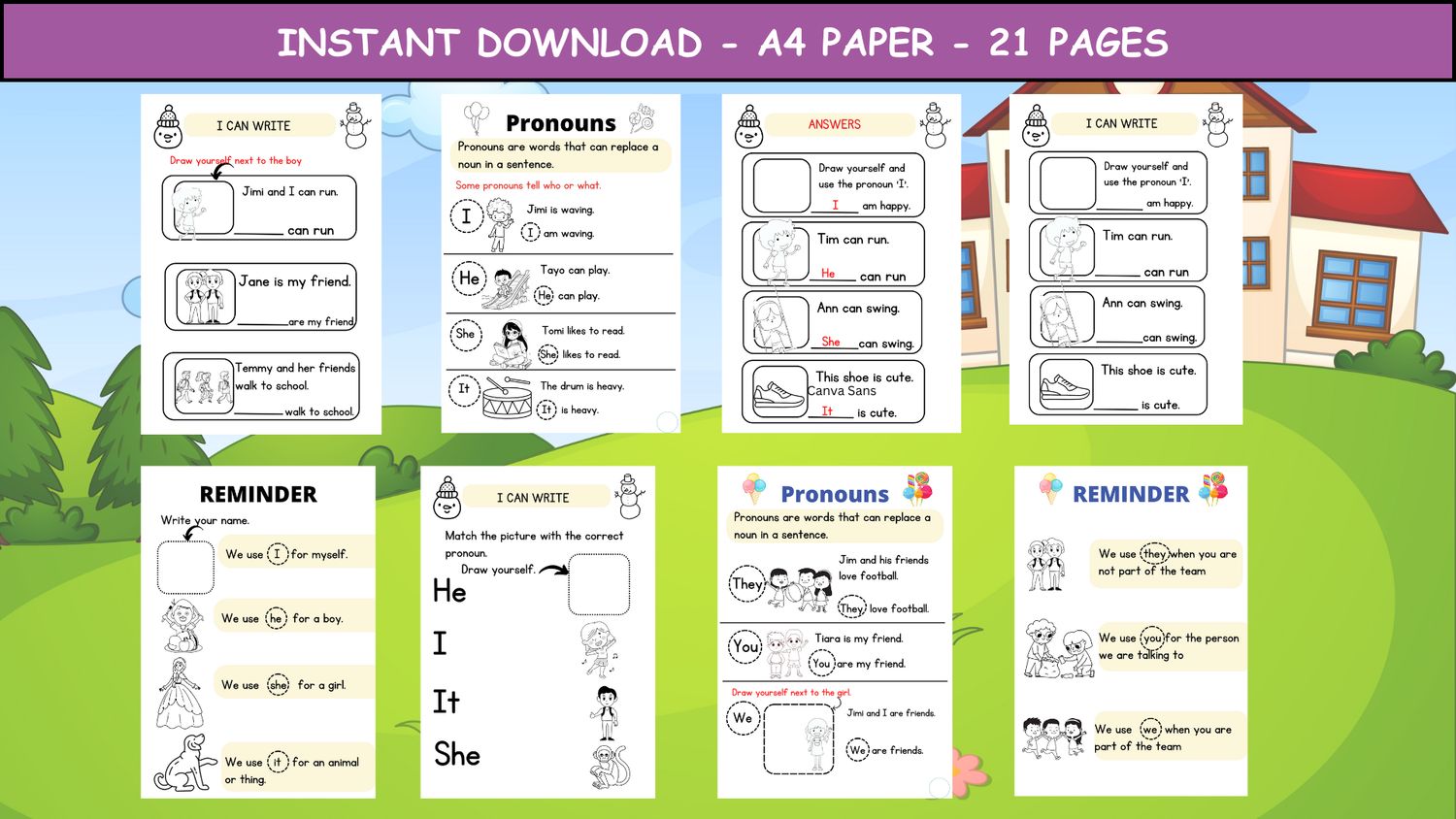 Pronouns Worksheet for Kindergarten