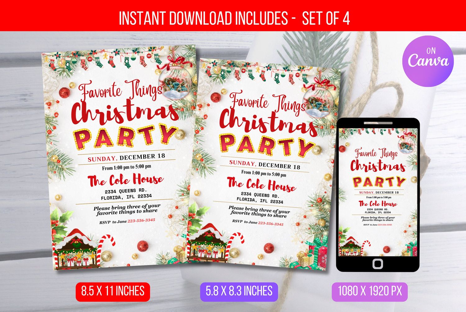 EDITABLE Christmas Party Invitation Template, Holiday Party Invite Printable, Christmas Dinner Invitation Holiday Edition Instant Download