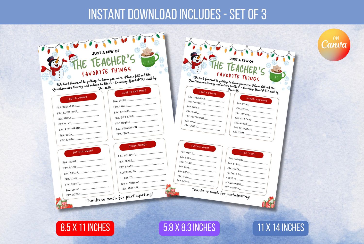 EDITABLE Christmas Teacher Favorite Flyer, Teacher Staff Favorite Things Survey, Teacher APPRECIATION Christmas Template Instant Download