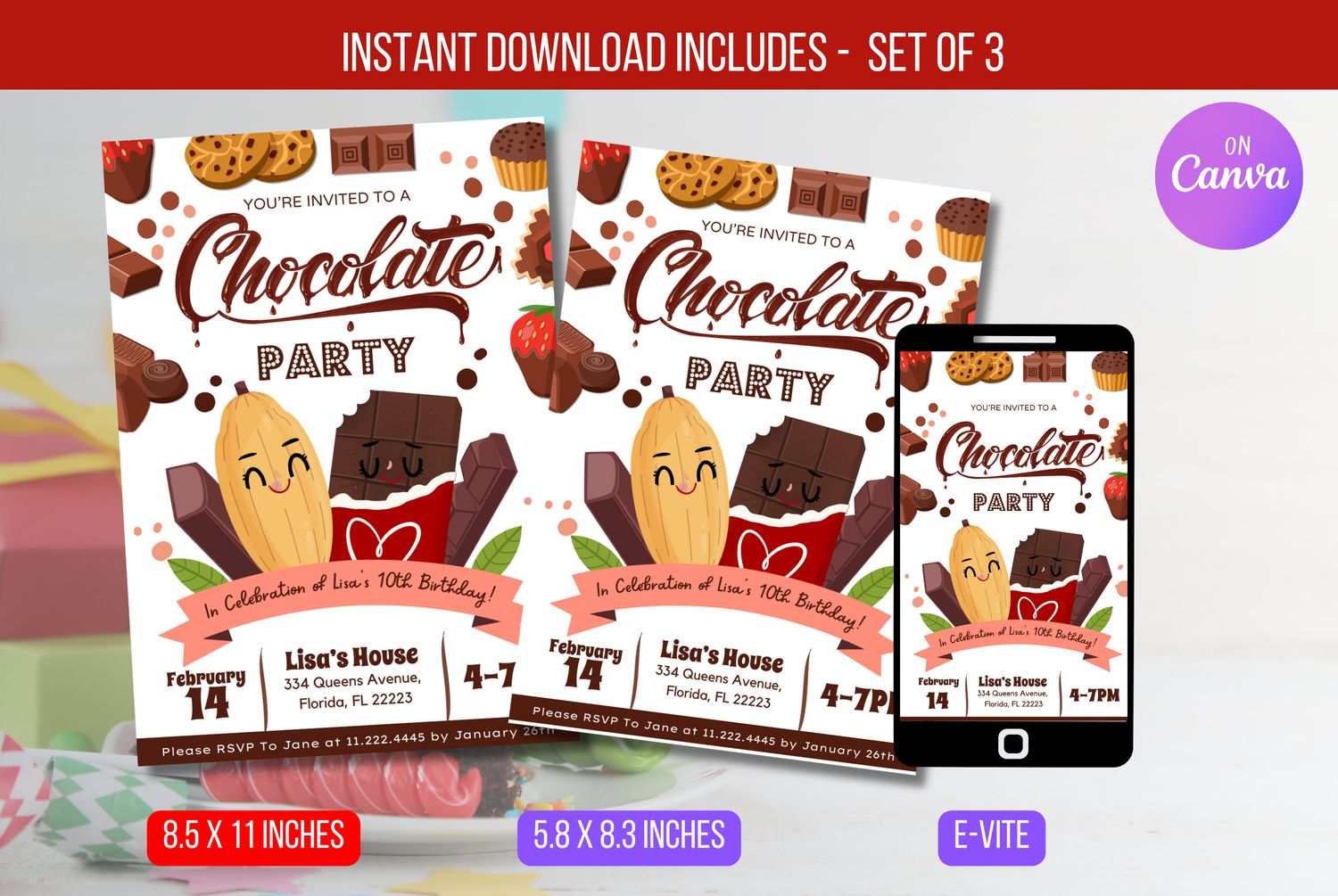 EDITABLE Chocolate Birthday Party Invitation, Birthday Party Invite Template, Chocolate Birthday Event Digital Invitation Instant Download