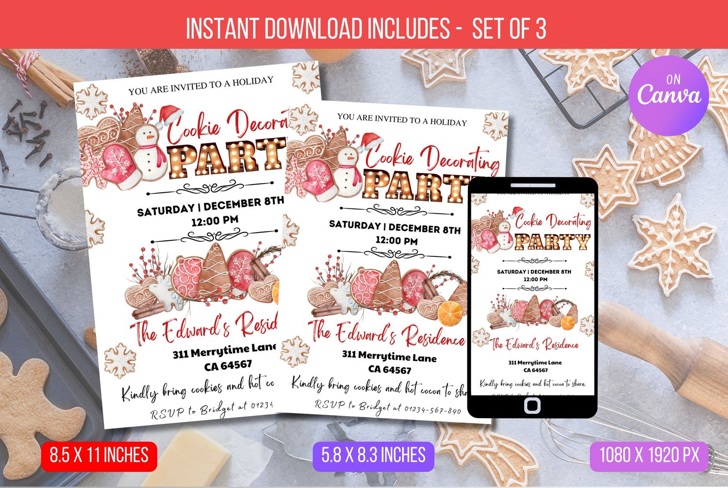 EDITABLE Christmas Cookie Decorating Party Invitation, Christmas Party Invite Template, Holiday Baking Printable Invitation Instant Download