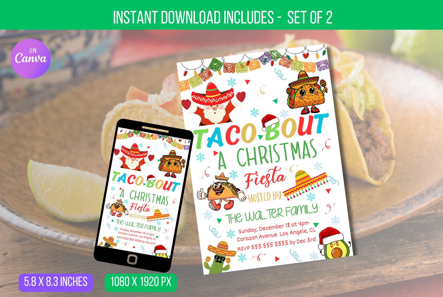 EDITABLE Mexican Fiesta Christmas Party Invite, Holiday Taco Bout a Christmas Fiesta invitation, Christmas fiesta Printable Instant Download