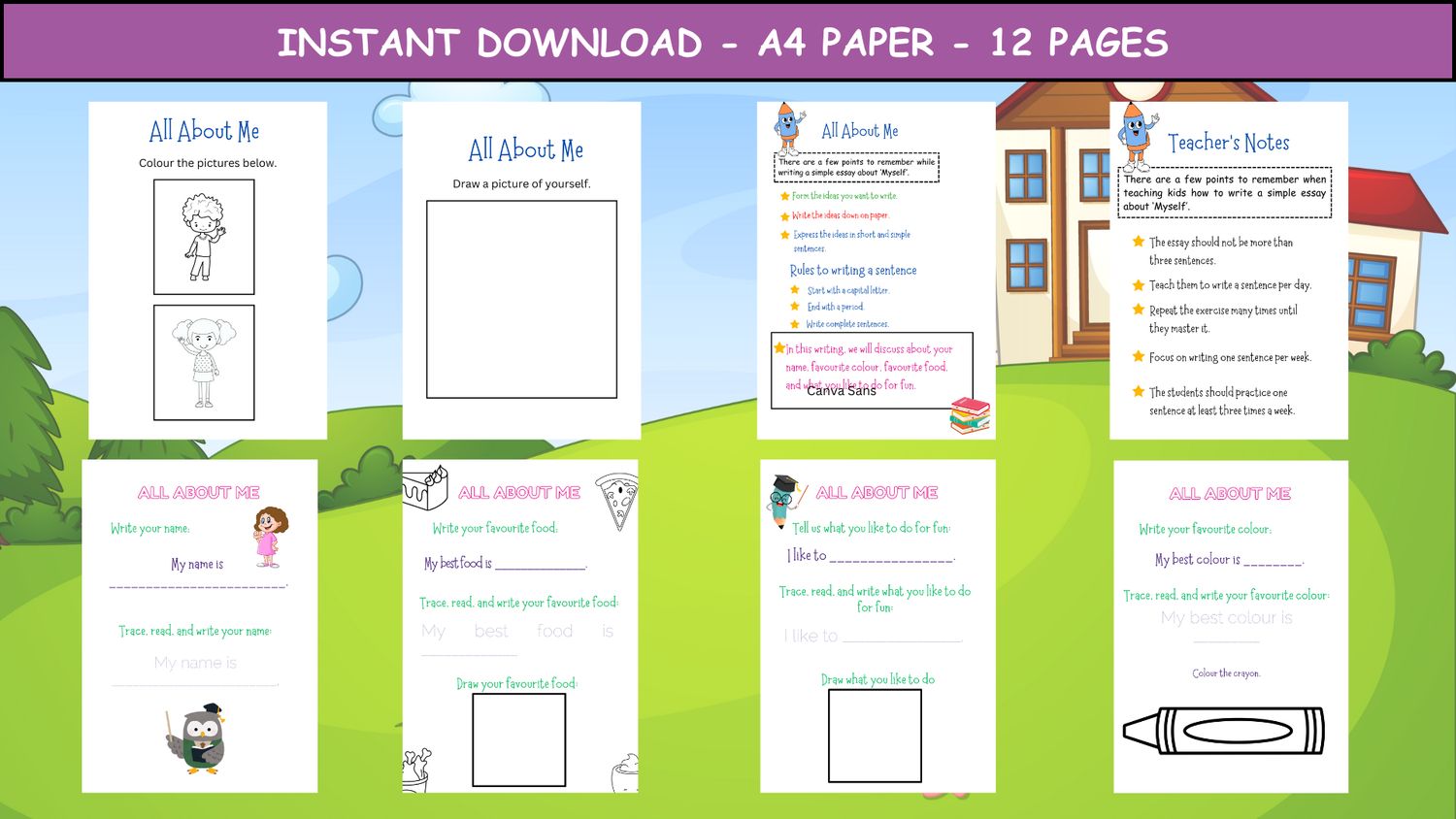 All About Me Essay Worksheet for Kindergarten