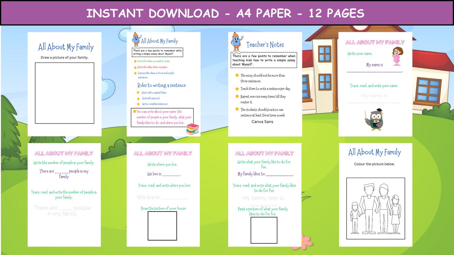 All About My Family Essay Worksheet For Kindergarten