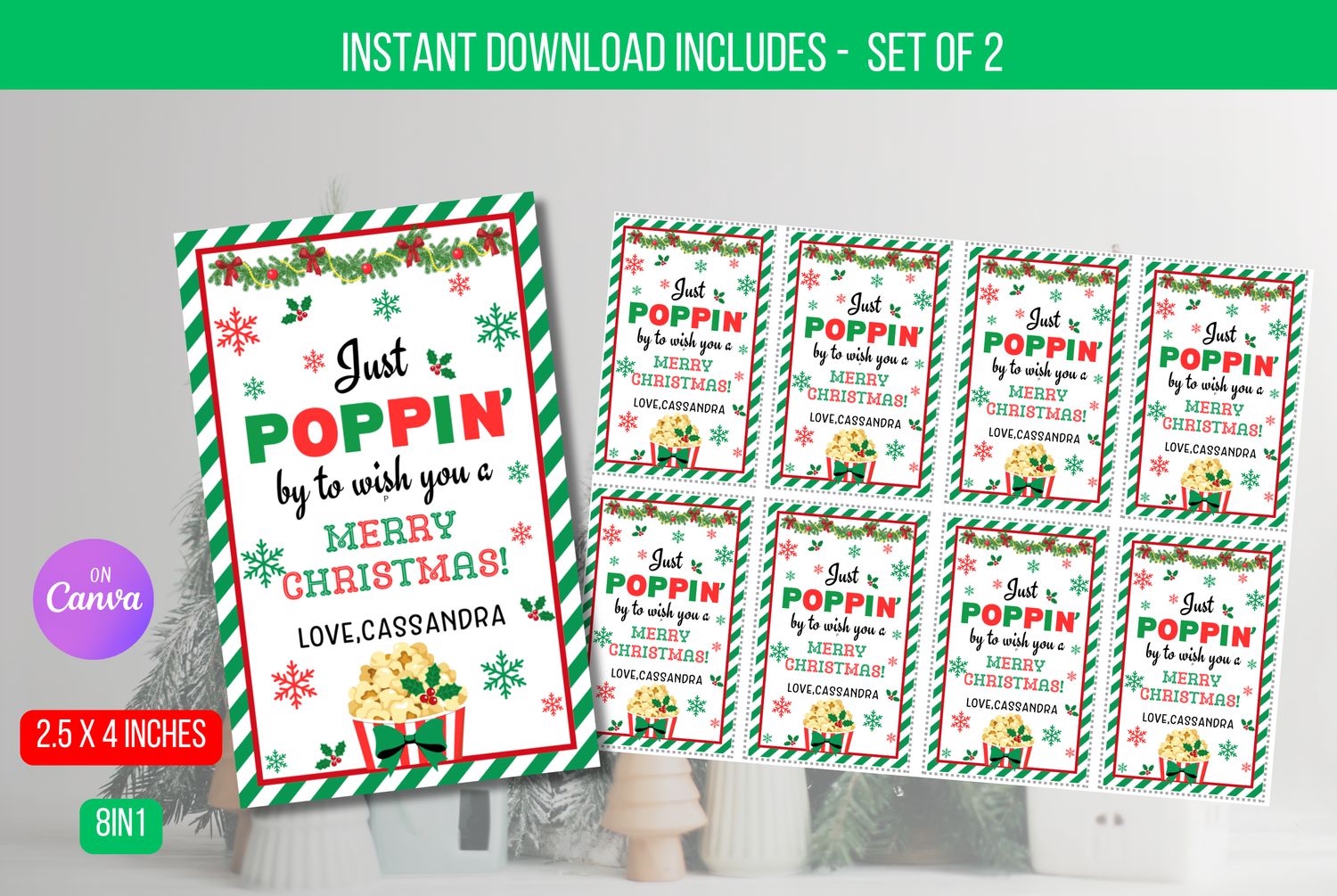 EDITABLE Merry Christmas Popping By Tag, Just Popping By to Wish You A Merry Christmas Tag Label Digital Template Instant Download