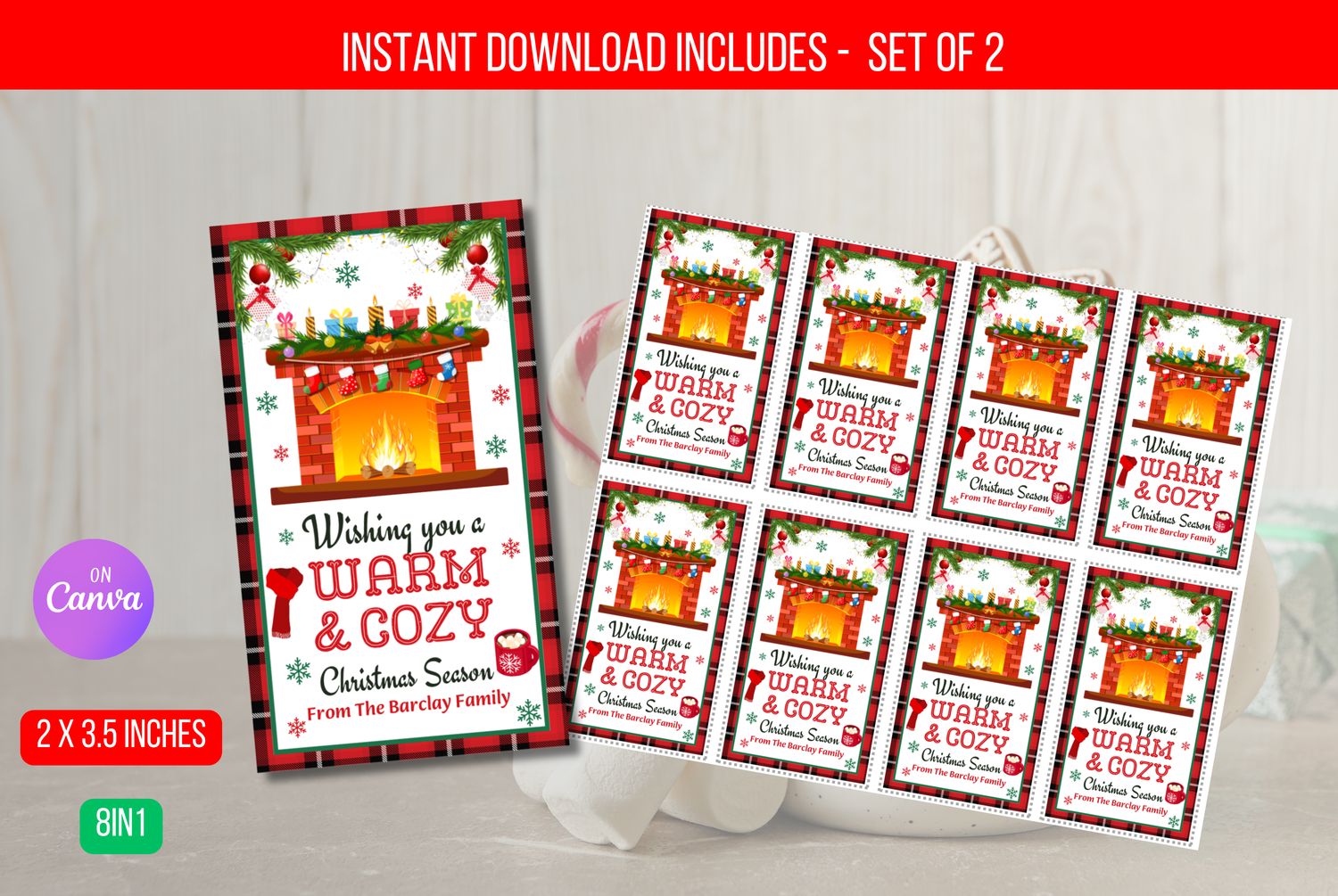 EDITABLE Warm and Cozy Christmas Tag, Christmas Cocoa Holiday Label, Personalized Hot Chocolate Holiday Gift Tag, Template Instant Download