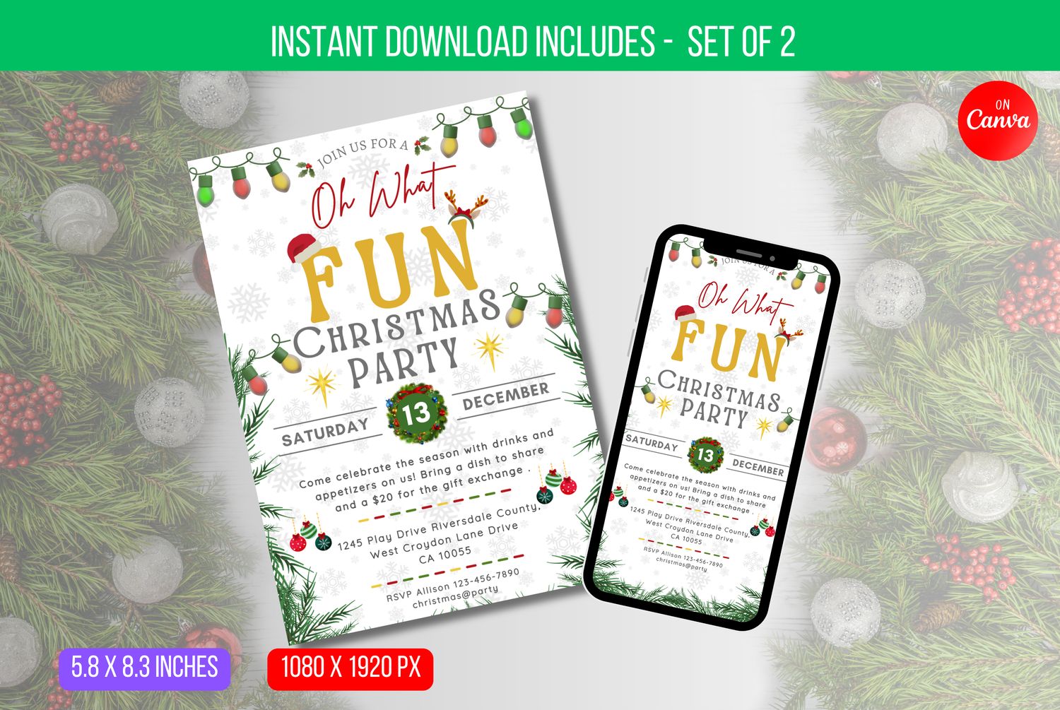 EDITABLE Oh What Fun Christmas Party Invitation, Holiday Party Invite Printable, Santa Hat Oh What Fun Invite Instant Download