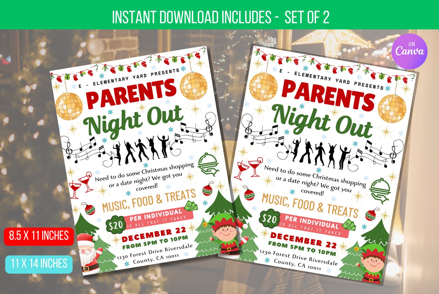EDITABLE Christmas Parent Night Out Flyer, Date Night Fundraiser Invite, Christmas Event School Family Community Church Instant Download