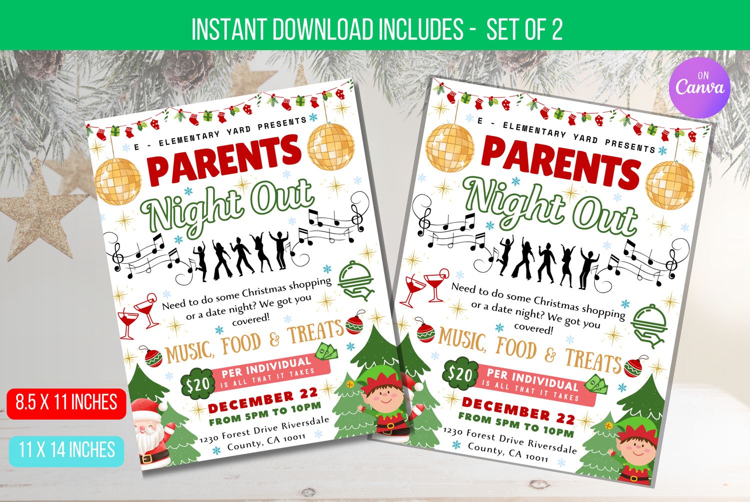 EDITABLE Christmas Parent Night Out Flyer, Date Night Fundraiser Invite, Christmas Event School Family Community Church Instant Download