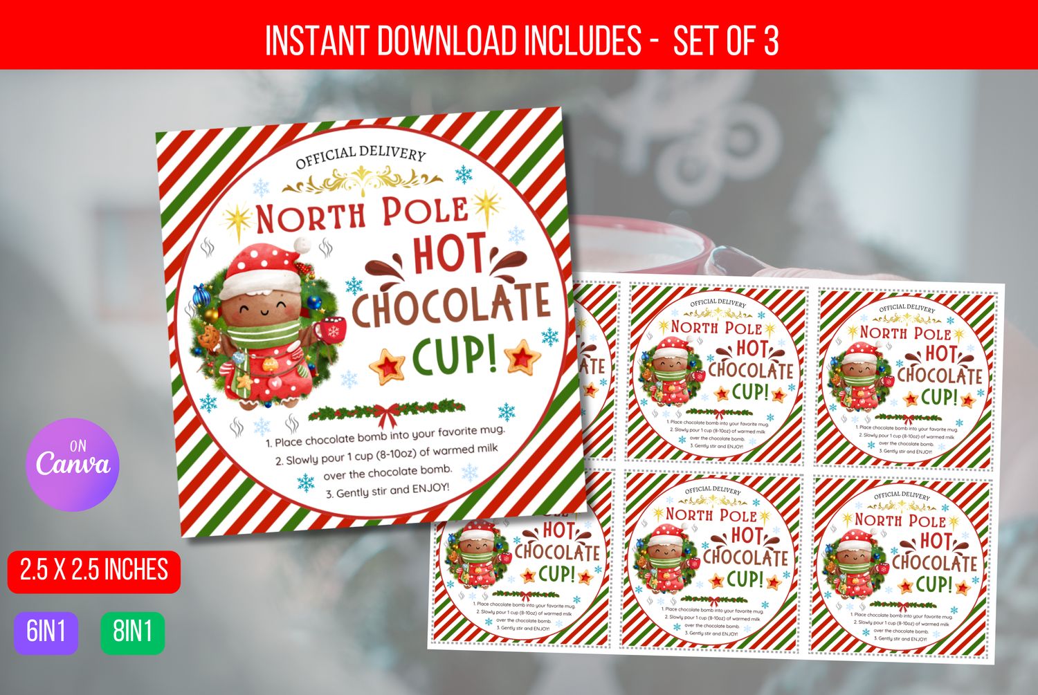 Editable Elf Hot Chocolate Bomb Tags, Hot Cocoa Bomb Instructions Favor Tags, Cookies and Cocoa Christmas gift tag, Christmas Labels
