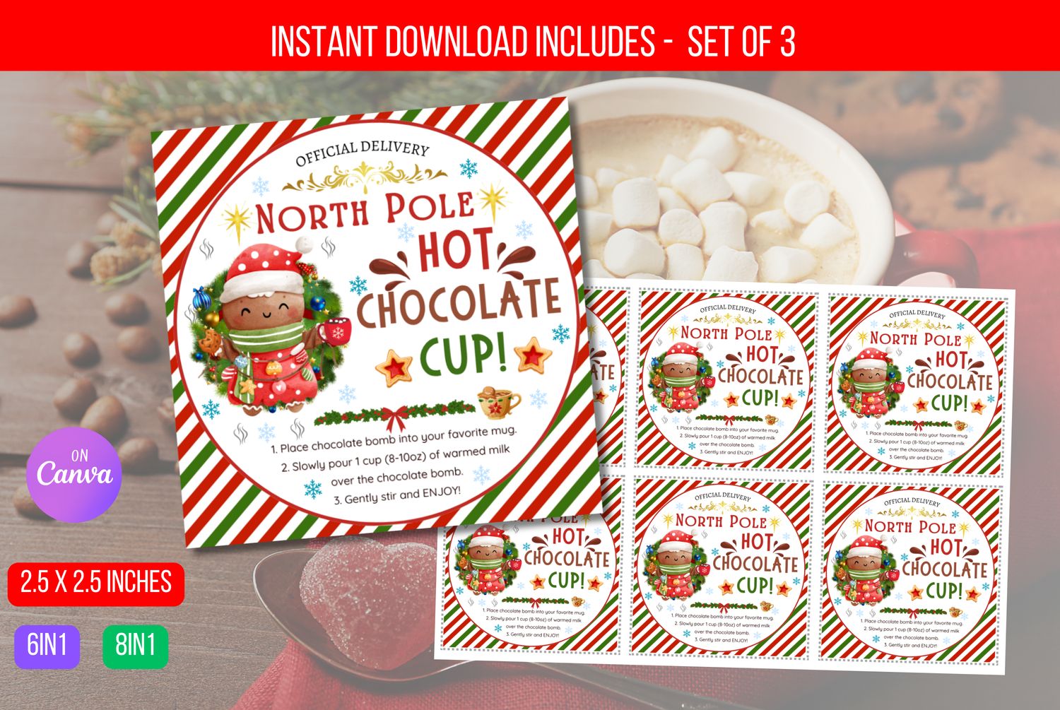 Editable Elf Hot Chocolate Bomb Tags, Hot Cocoa Bomb Instructions Favor Tags, Cookies and Cocoa Christmas gift tag, Christmas Labels