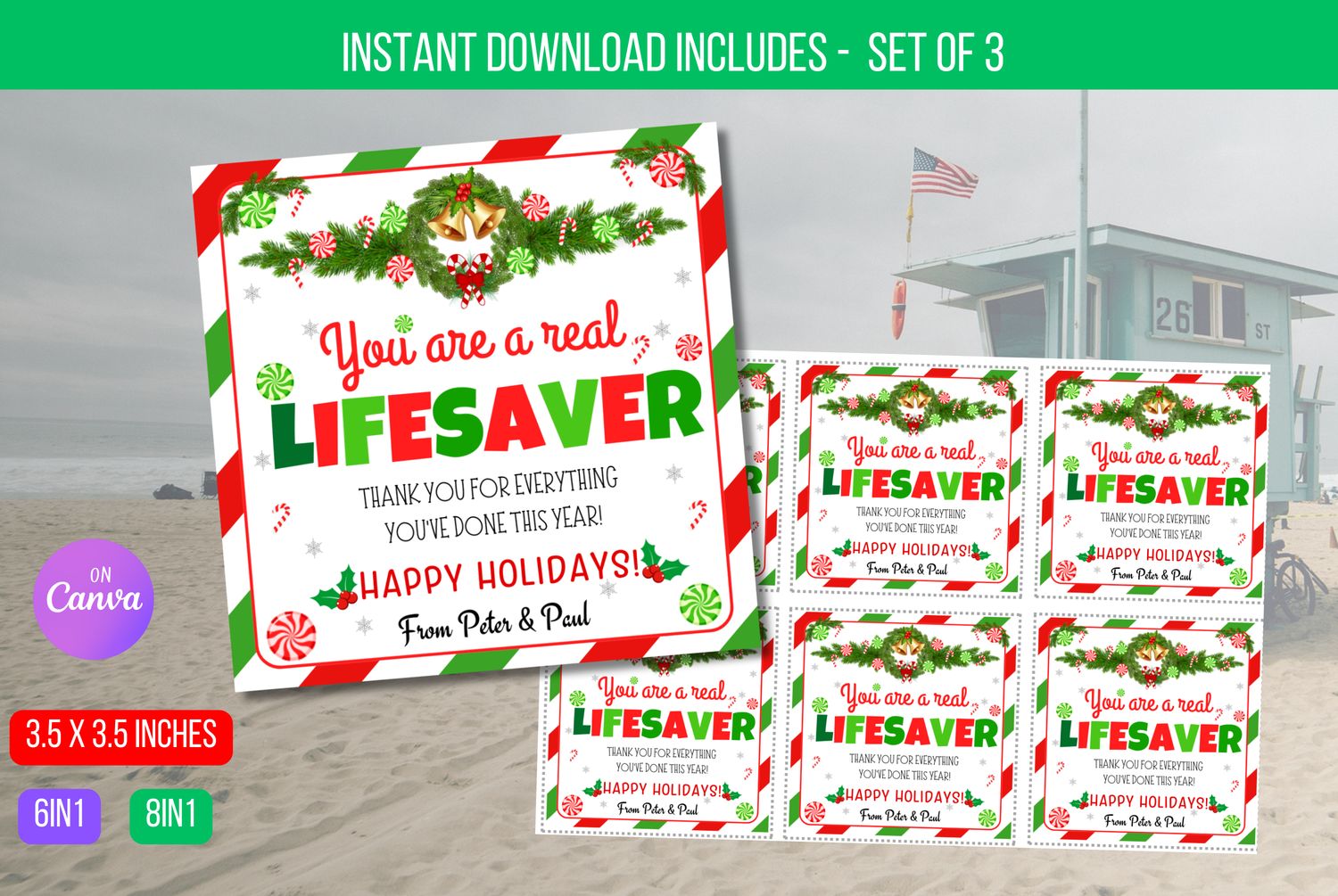 EDITABLE You are a real lifesaver! Candy Gift Tag for Teachers, Staff Nurses, and Teams for the Christmas Holiday and New Year&#39;s Download