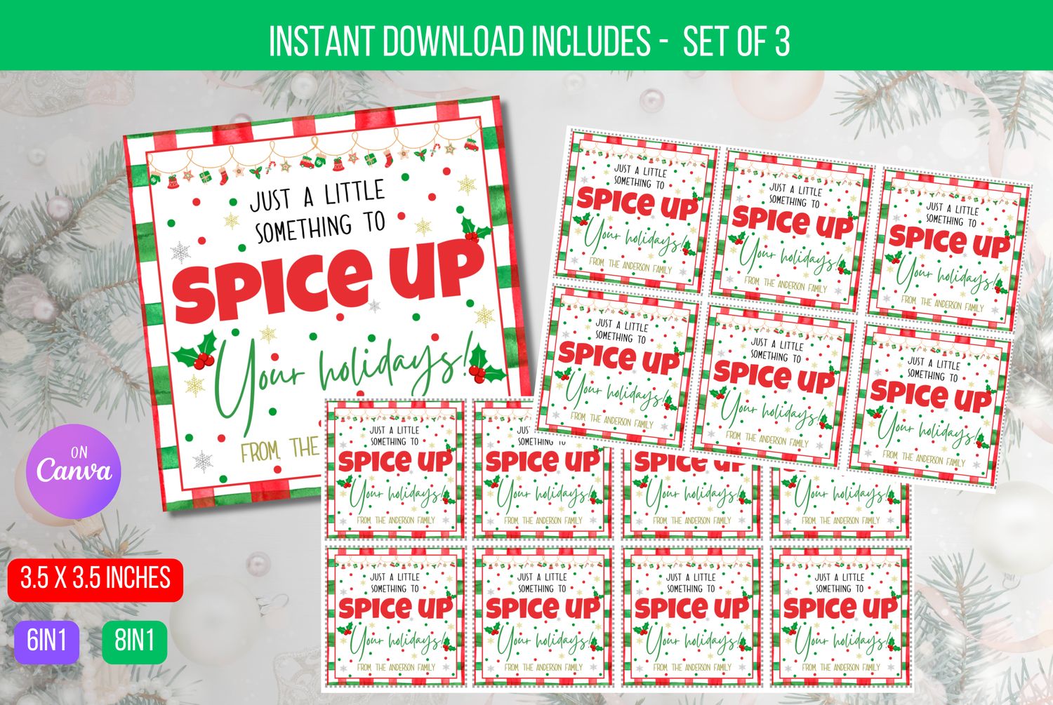 EDITABLE Spice Up Your Holiday, Christmas Gift Tags, Seasonings Gift Label Instant Download
