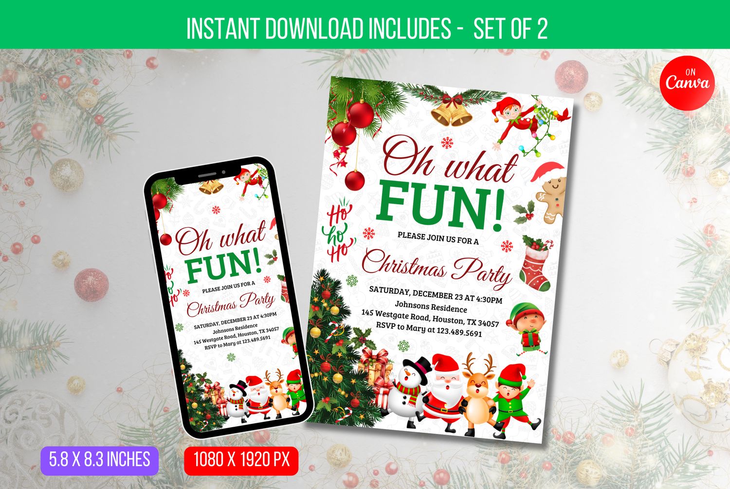 EDITABLE Oh What Fun Christmas Party Invitation, Holiday Party Invite Printable, Santa Hat Oh What Fun Invite Instant Download