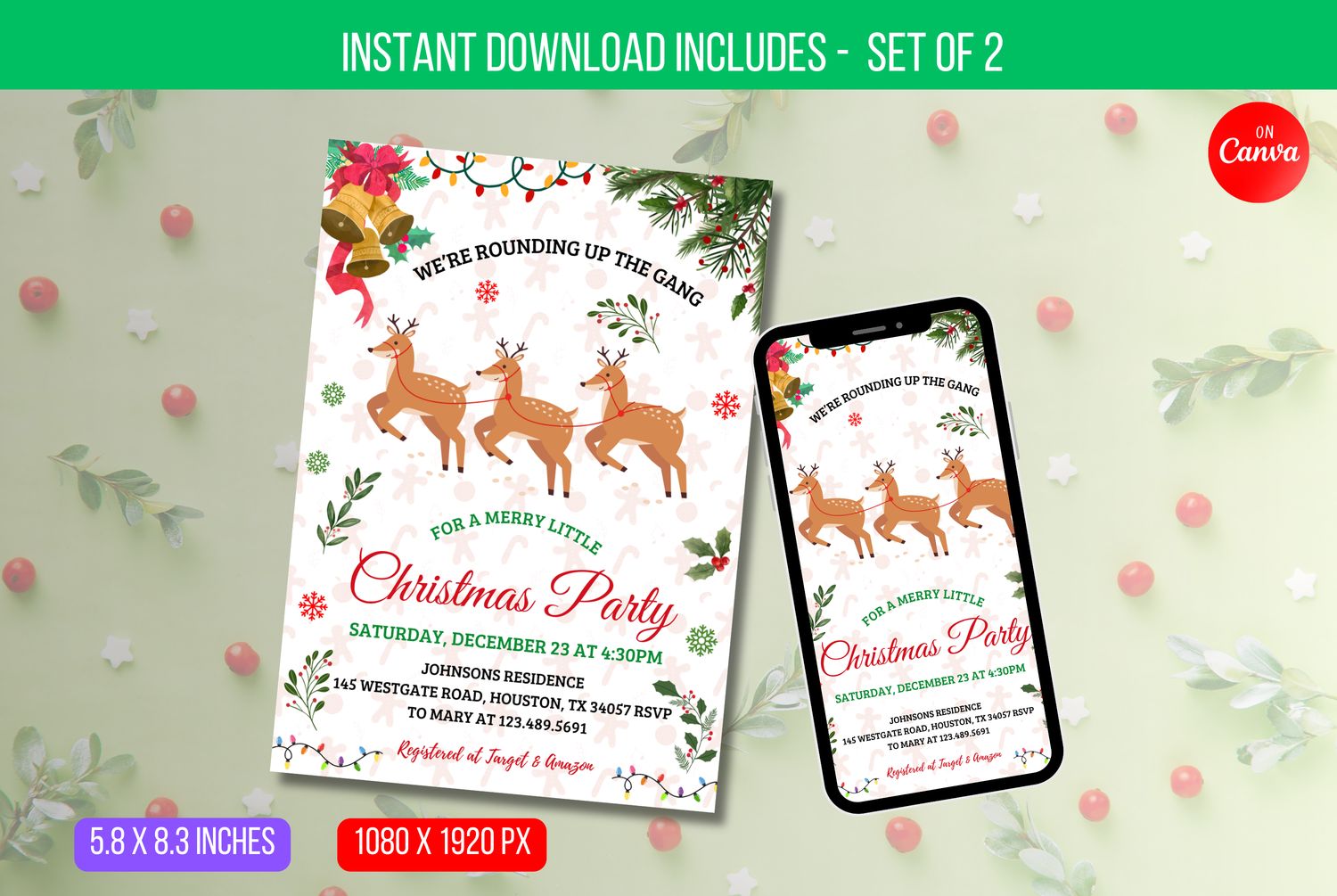 EDITABLE Christmas Party Invitation, Holiday Party Invite Printable, Santa Hat Oh What Fun Invite Instant Download