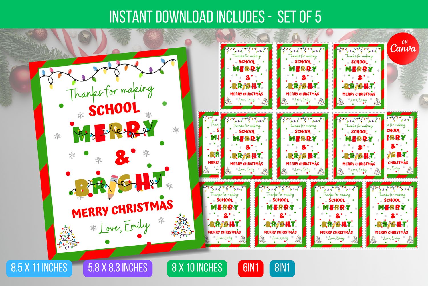 EDITABLE  Merry and Bright Teacher Christmas Tag, Christmas Favor Gift for Teacher Students classroom, Christmas Gift Tags Instant Download