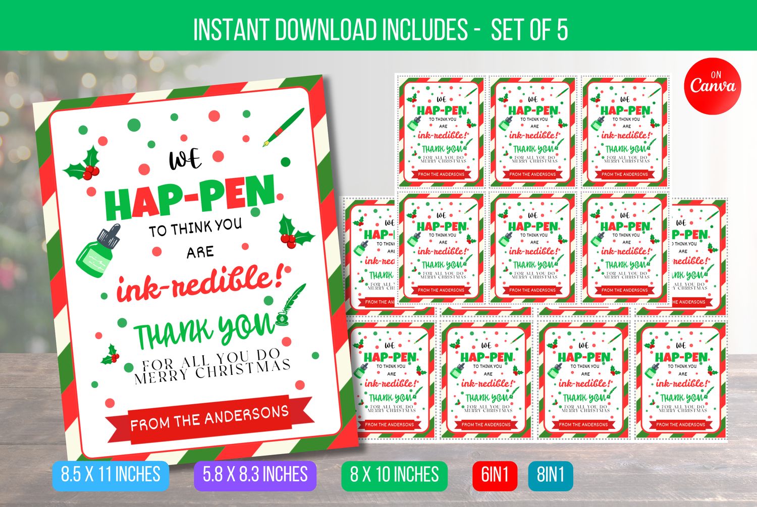 EDITABLE We Hap-Pen to Think You are Ink-redible Christmas Tag, Thank You Teacher Employee Gift Tag, Pen Christmas Gift Tag Instant Download