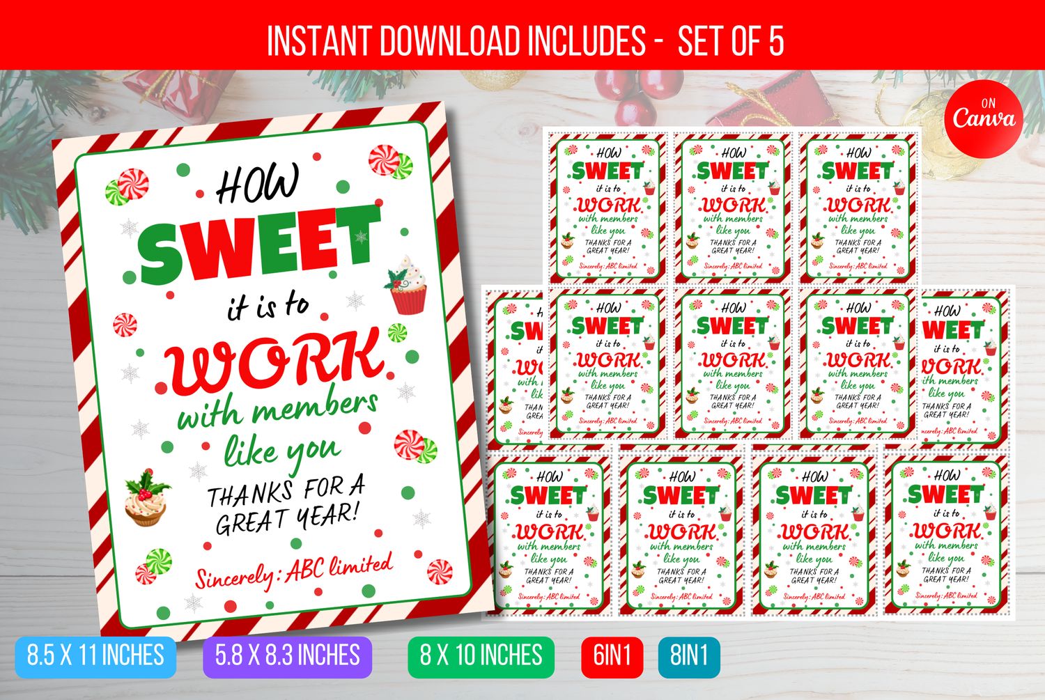 EDITABLE How Sweet It is to Work With You Tag, Sweets Favor Tag, Sweets Christmas Gift Tag, Holiday Co-Worker Sweets Tags Instant Download
