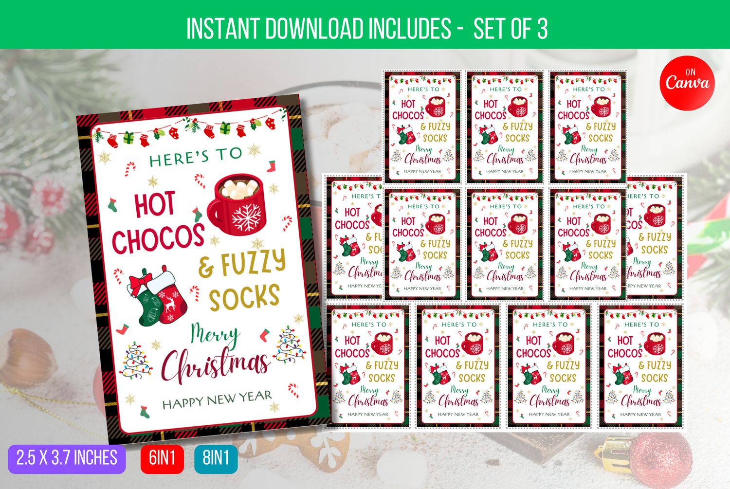 EDITABLE Hot Chocs &amp; Fuzzy Socks Tag, Christmas Gift Tag, Hot Chocolate Printable Tag, Holiday Party Favor Tag Instant Download