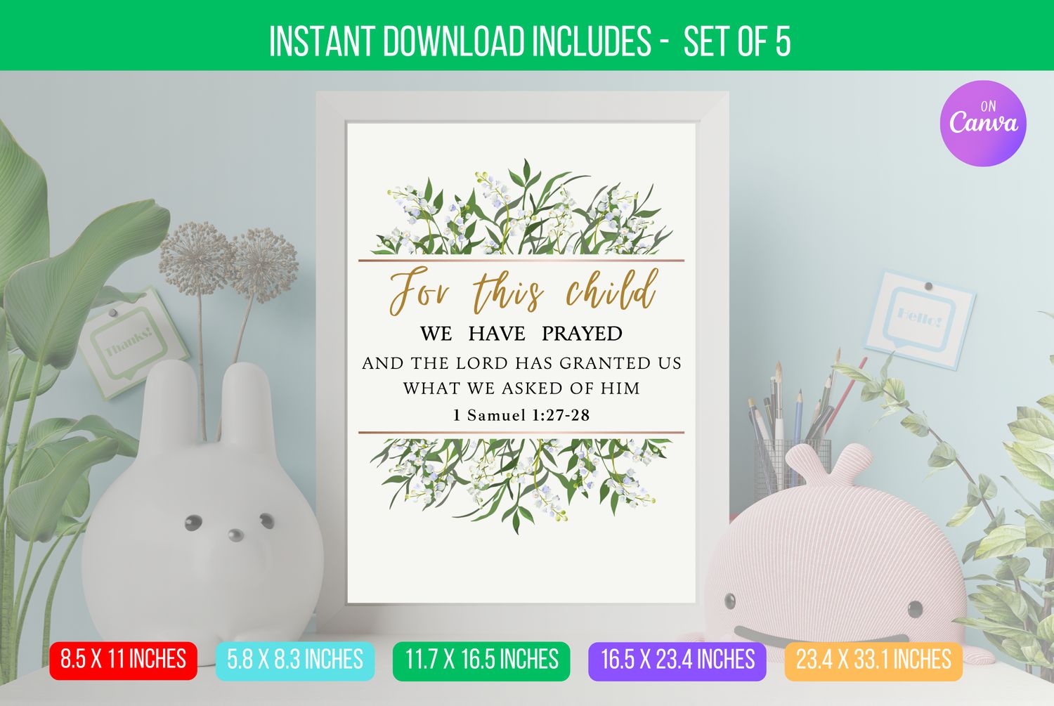 EDITABLE For This Child I Have Prayed Sign, Bible Verse Wall Art Printable, Baptism Gift,  1 Samuel 1:27 Scripture Wall Art Instant Download