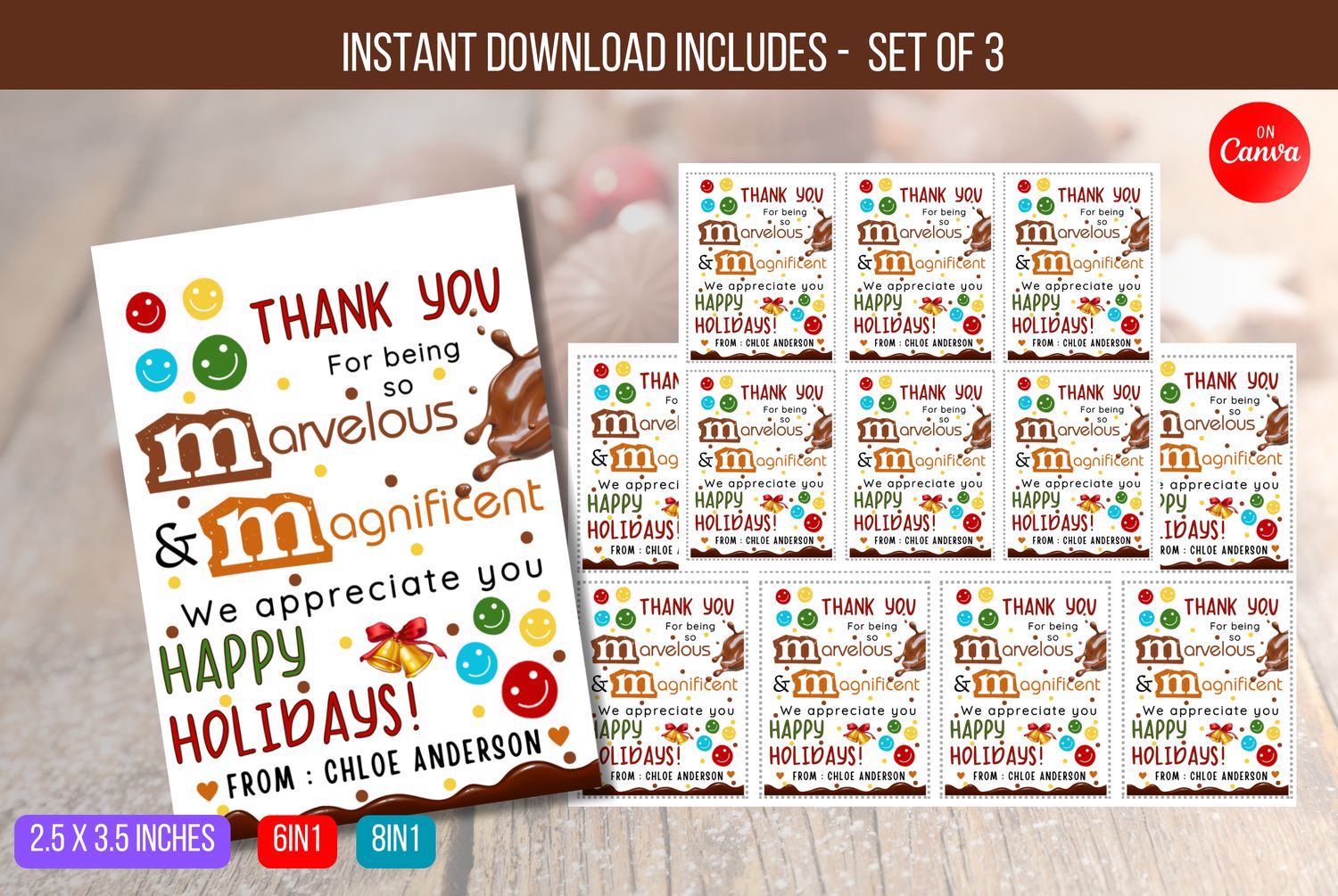 EDITABLE Thanks for Being Magnificent &amp; Marvelous Tags, Staff Appreciation Christmas Thank You Gift Tags, Christmas Tags Instant Download