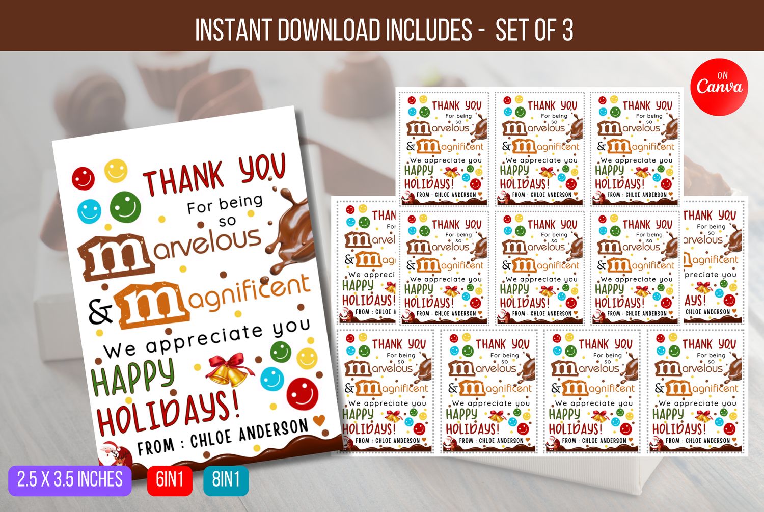 EDITABLE Thanks for Being Magnificent &amp; Marvelous Tags, Staff Appreciation Christmas Thank You Gift Tags, Christmas Tags Instant Download