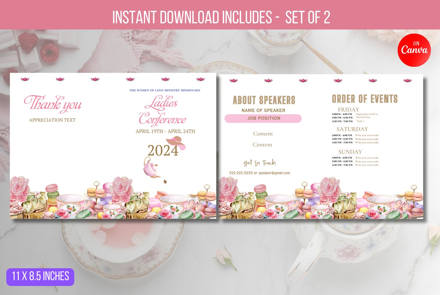 EDITABLE Ladies Tea Event Flyer Printable With Ladies Conference Event, Brunch Women&#39;s Ministry High Tea Coffee Order of Event Mother&#39;s Day