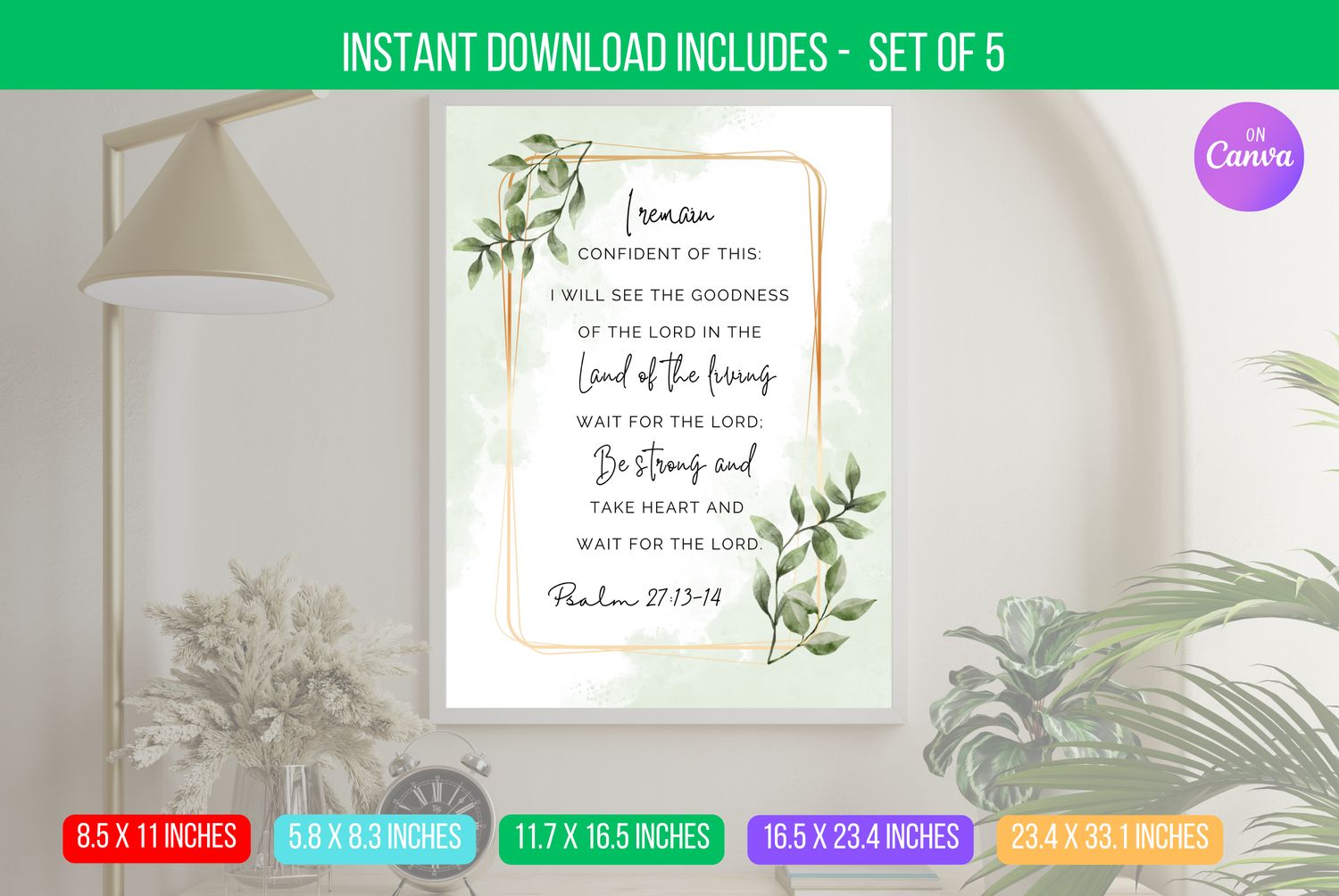 EDITABLE Bible Verse for Psalm 27:13–14 Christian Wall Art, Botanical Scripture Print, Home Decor, Baptism Present Digital Download