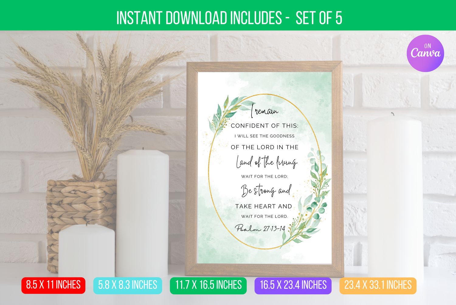 EDITABLE Bible Verse for Psalm 27:13–14 Christian Wall Art, Botanical Scripture Print, Home Decor, Baptism Present Digital Download