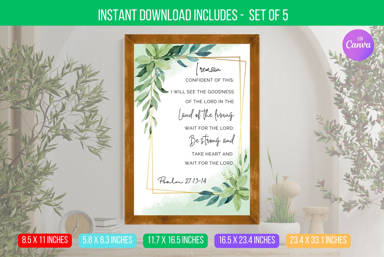 EDITABLE Bible Verse for Psalm 27:13–14 Christian Wall Art, Botanical Scripture Print, Home Decor, Baptism Present Digital Download