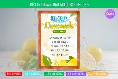 EDITABLE Ice Cold Lemonade - Cold Lemonade Sign - Cold Lemonade Decor - Cold Lemonade - Vintage Style Sign  Digital Download