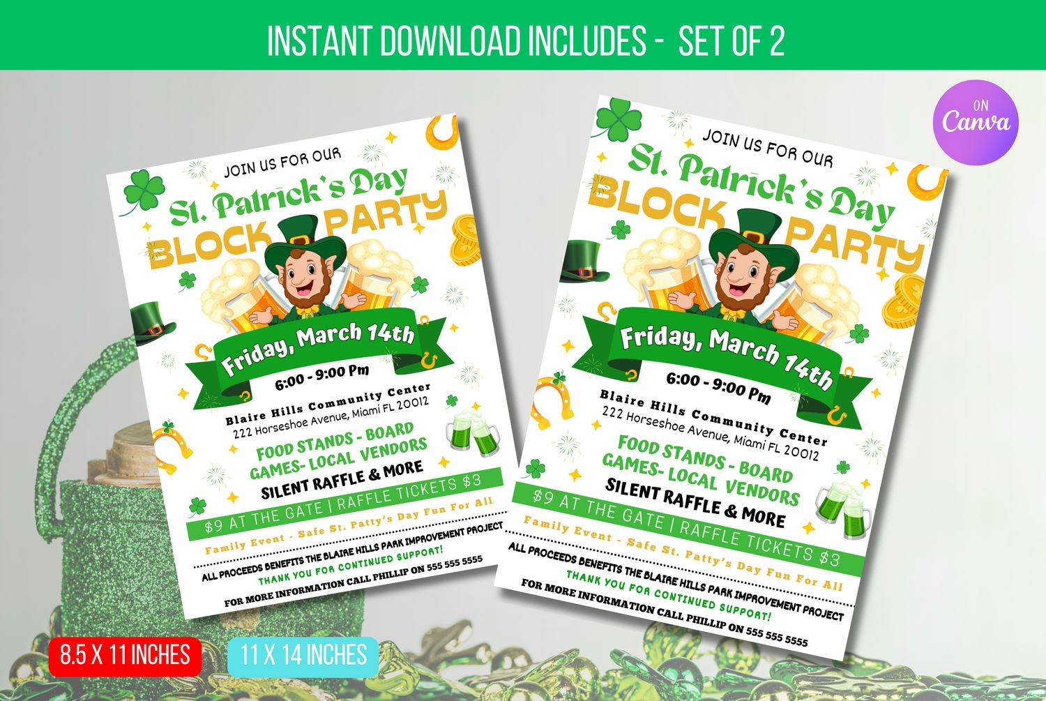 Editable St Patricks Day Block Party Flyer, Neighborhood Block Party, Backyard Party Invite, Grill and chill, Easy to use Instant download