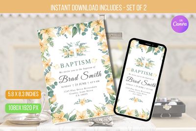 Editable Baptism Invite, Simple Baptism Invitation, Modern &amp; Classic, Arch Baptism Invitation, Minimalist Instant Download