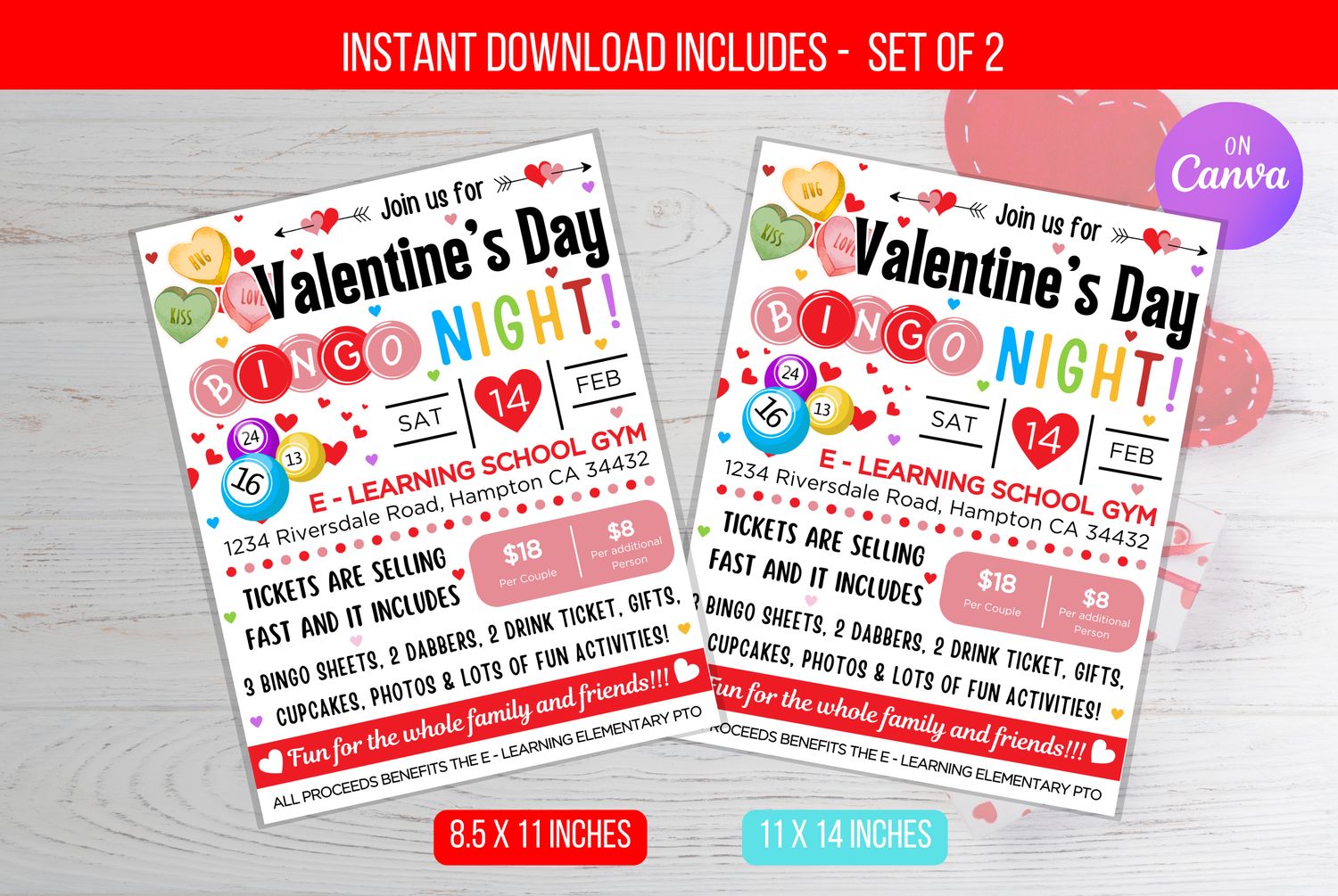 EDITABLE Valentine Bingo Night Flyer, Bingo Night Flyer, School Community Event Invite, Church Printable Digital Invitation Instant Download