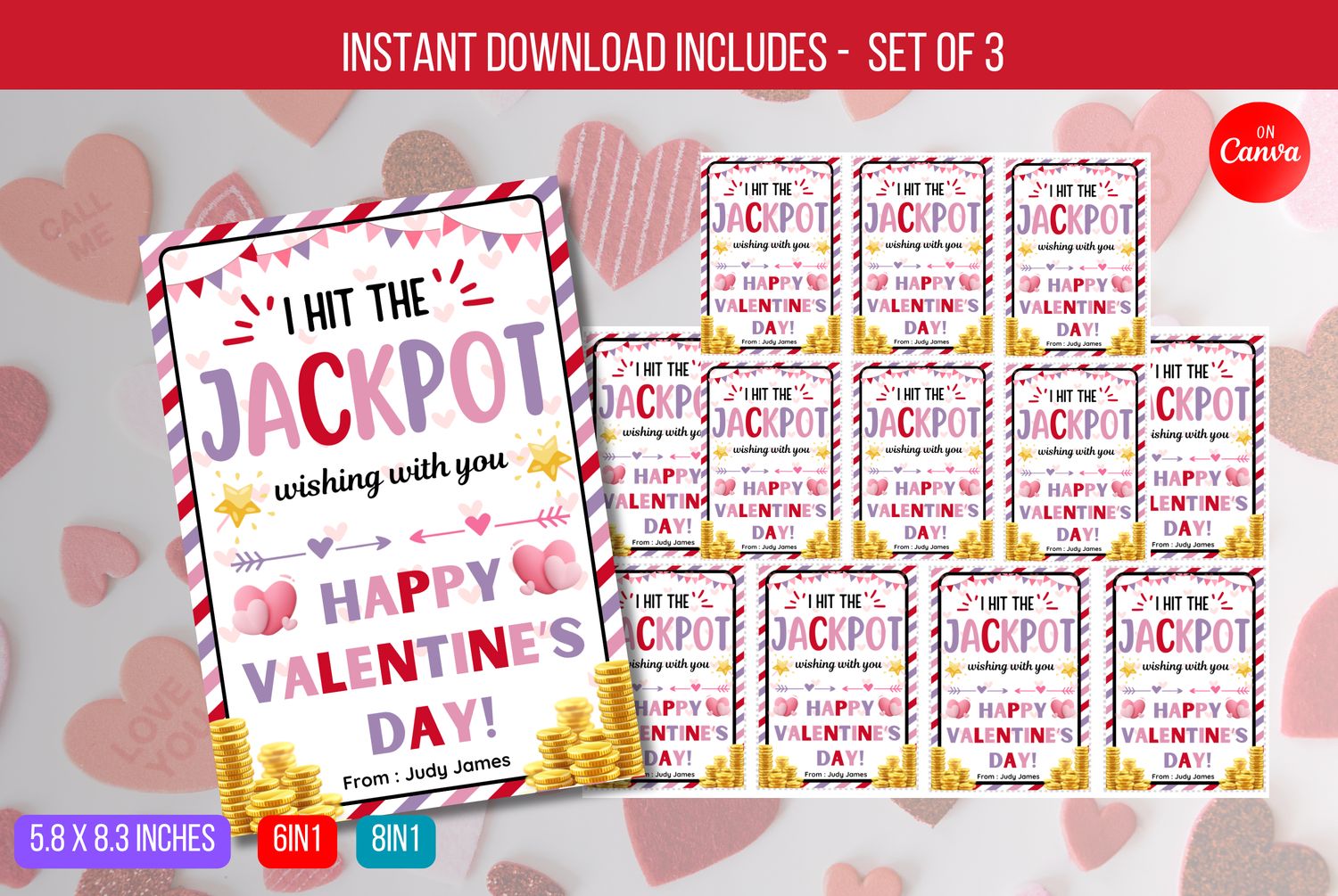 EDITABLE Hit the Jackpot Working With You, Valentine&#39;s Day Tag, Valentine Lottery Ticket Lotto Co-Worker Teacher Staff PTO Gift Download