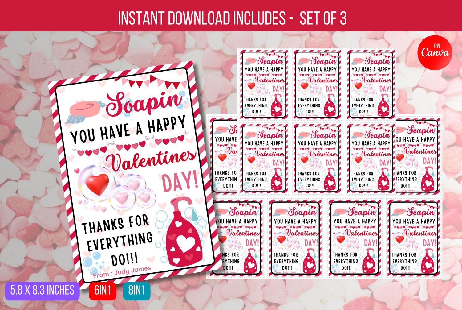 EDITABLE Valentine Soap Gift Tag, Dish Hand Teacher Staff Employee Appreciation Valentine Gift Tag PTO, Soapin&#39; Valentine&#39;s day Tag Download