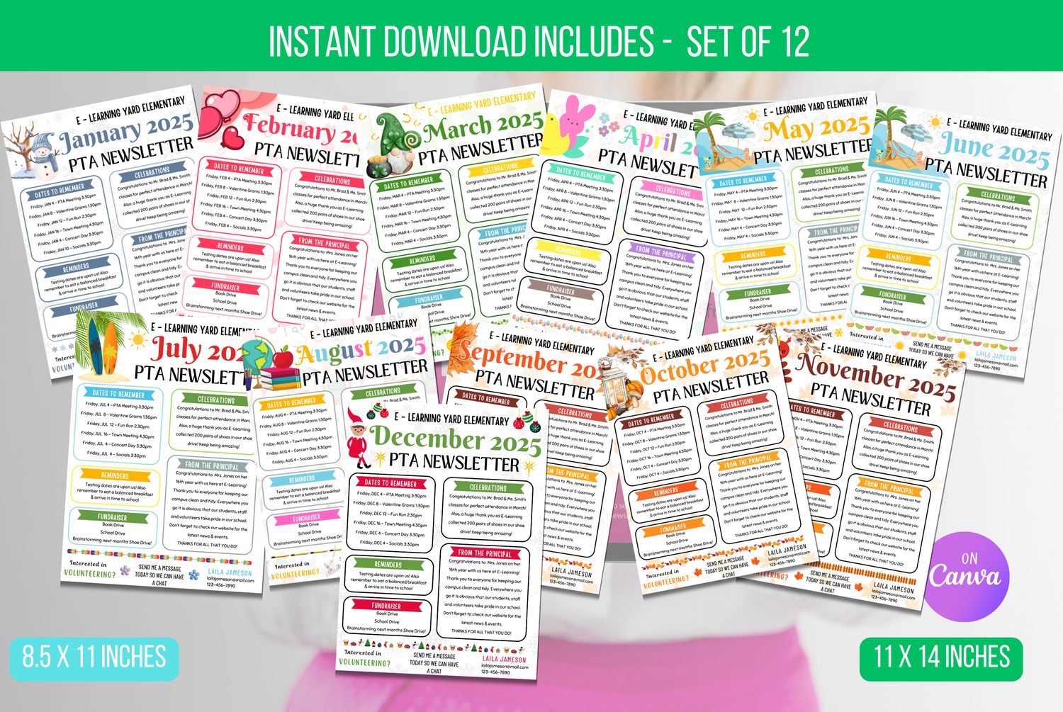EDITABLE Monthly Newsletter Flyer Template, Classroom Printable Handout Flyer Bundle, PTO PTA Newsletter Package, School Events Handout