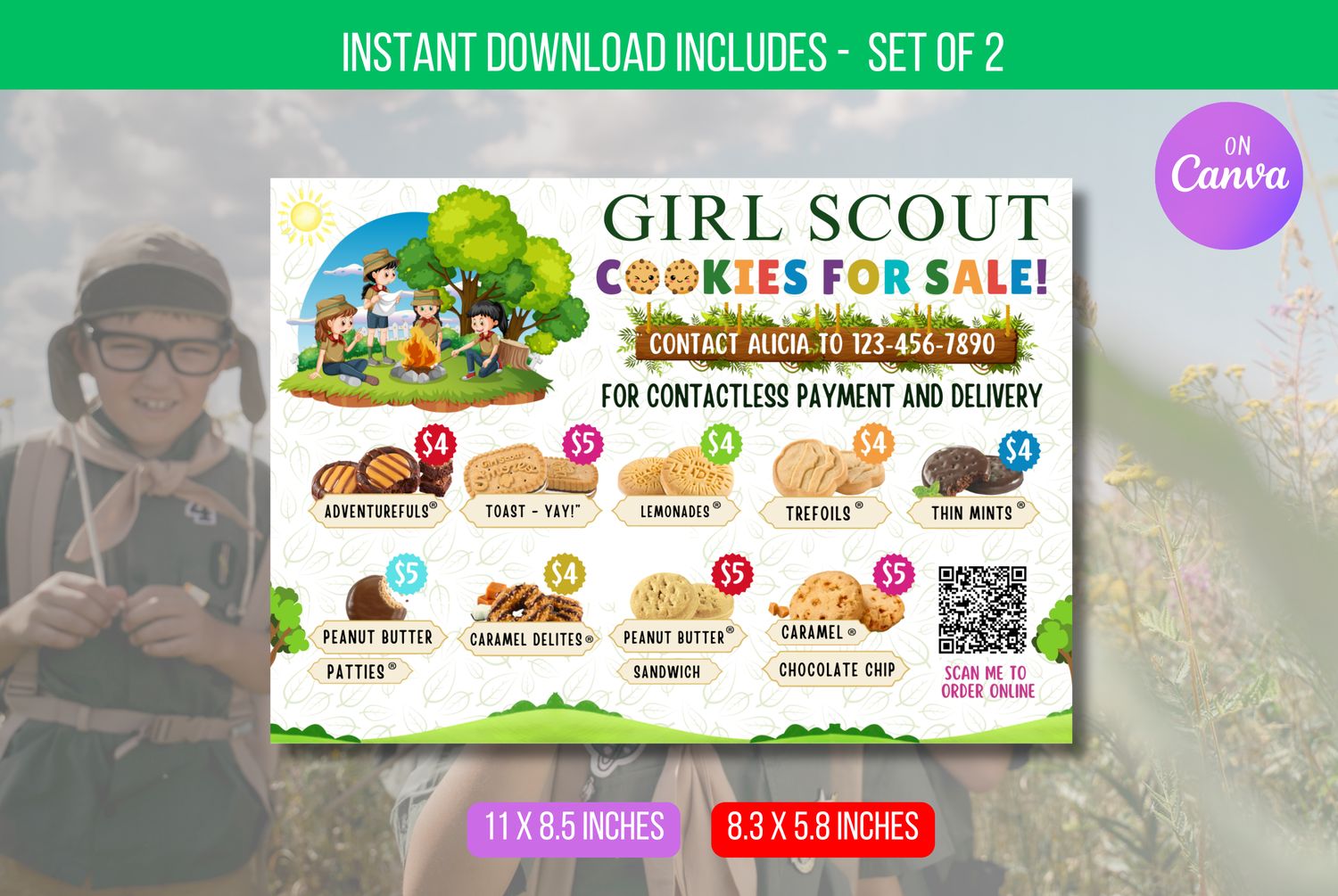 Girl Scout Cookie Postcard, LBB ABC Baker Cookie For Sale, Cookie Booth Sales, Girl Scout Printable, Editable PDF, Digital Download, 2023