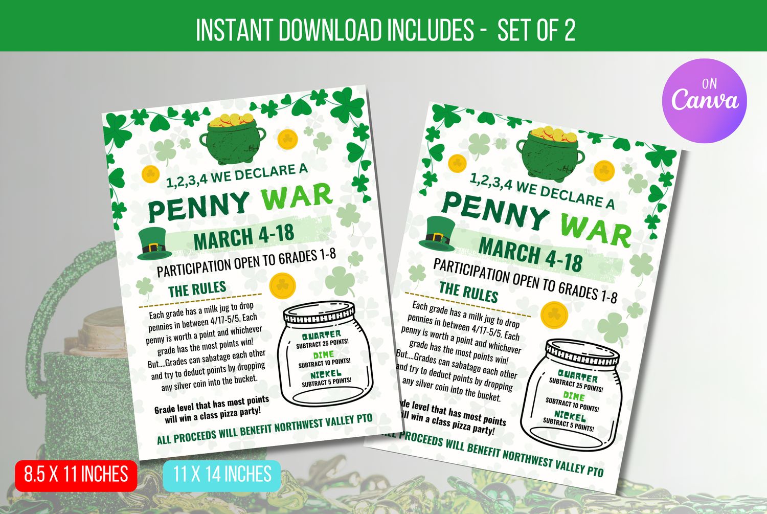 EDITABLE Penny War Fundraiser Flyer, Printable School Fundraiser Event, Nonprofit PTO PTA Event, Project Grad Event, Instant Download