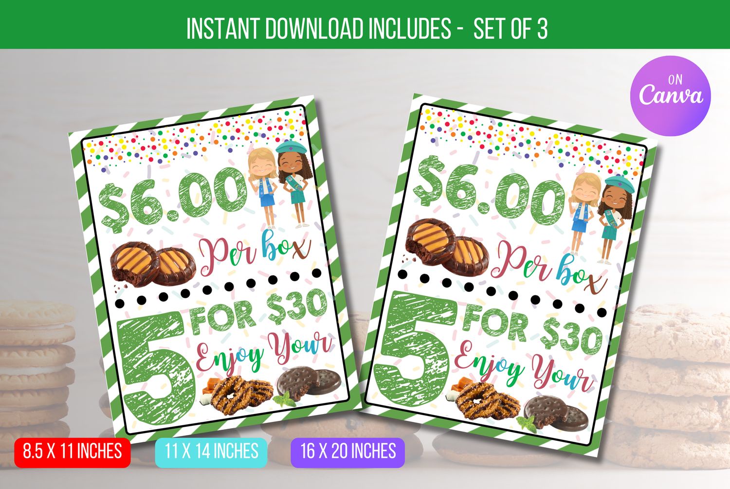 EDITABLE Girl Scout Cookie Price Sign Poster, Cookie Menu Price List, Cookie Booth Poster Printable Sale Booth Sign Idea Instant Download